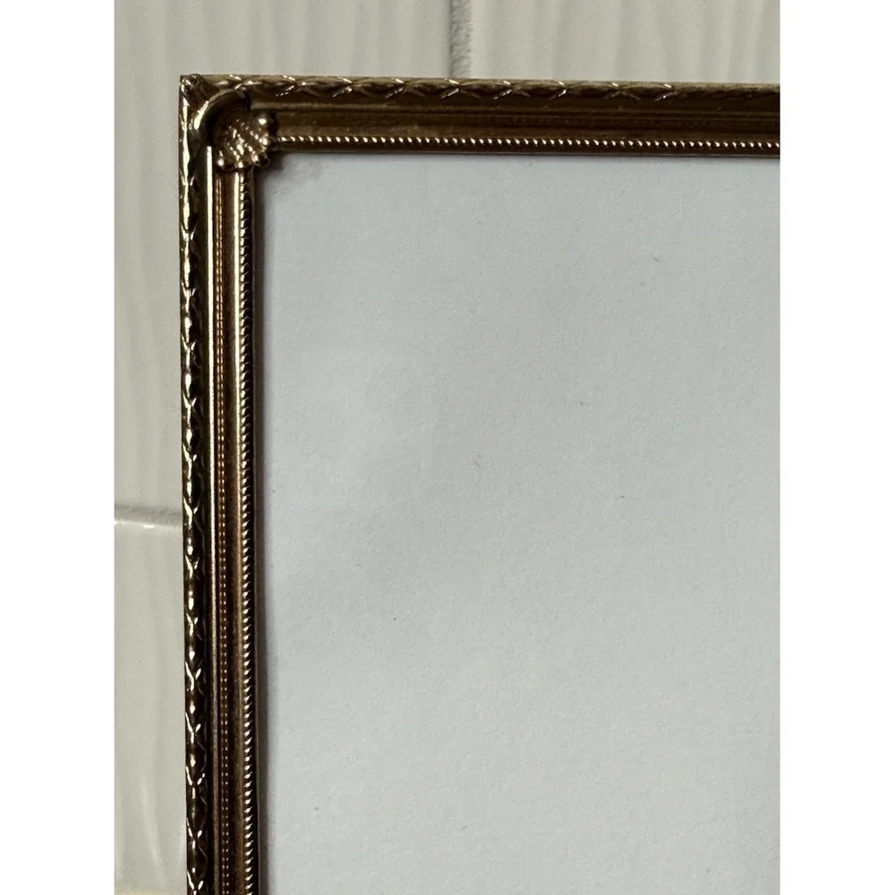 Vintage MCM Art Deco Brass Metal Picture Frame Gold Tone 8 x 10 w/ Glass EUC